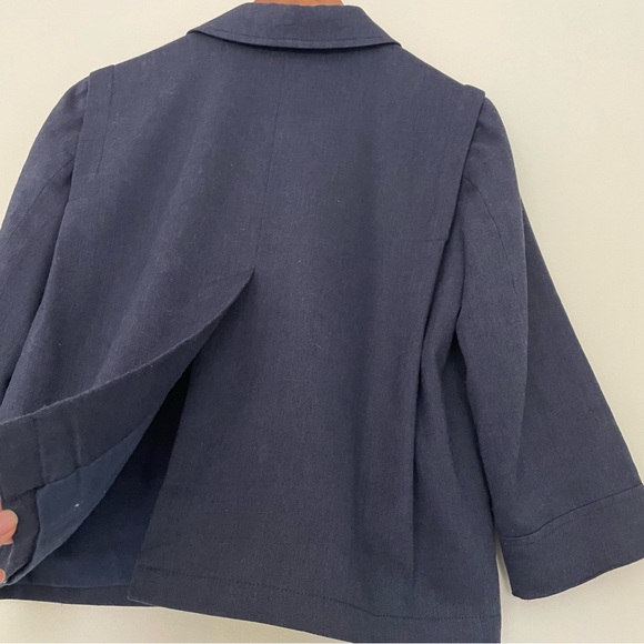 See By Chloe Linen Wool Blazer Boxy Cropped Size 8 Made in Italy Navy Jacket - Picture 10 of 15
